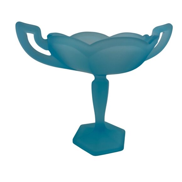 Vintage Westmoreland Glass Pedestal Two handle Compote/Candy Dish Blue Satin - Picture 14 of 15